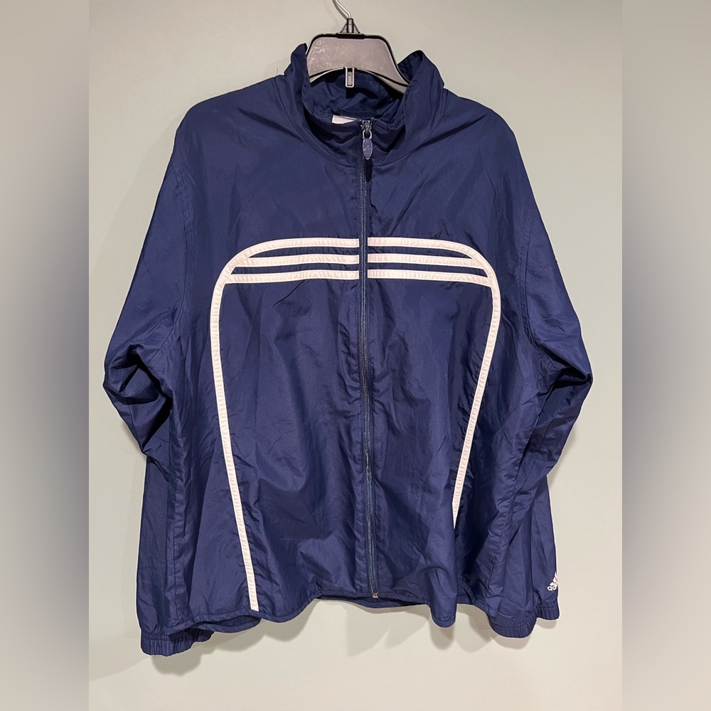 Adidas Mens Tracksuit Top Jacket large Navy Blue Full Zip Retro windbreaker